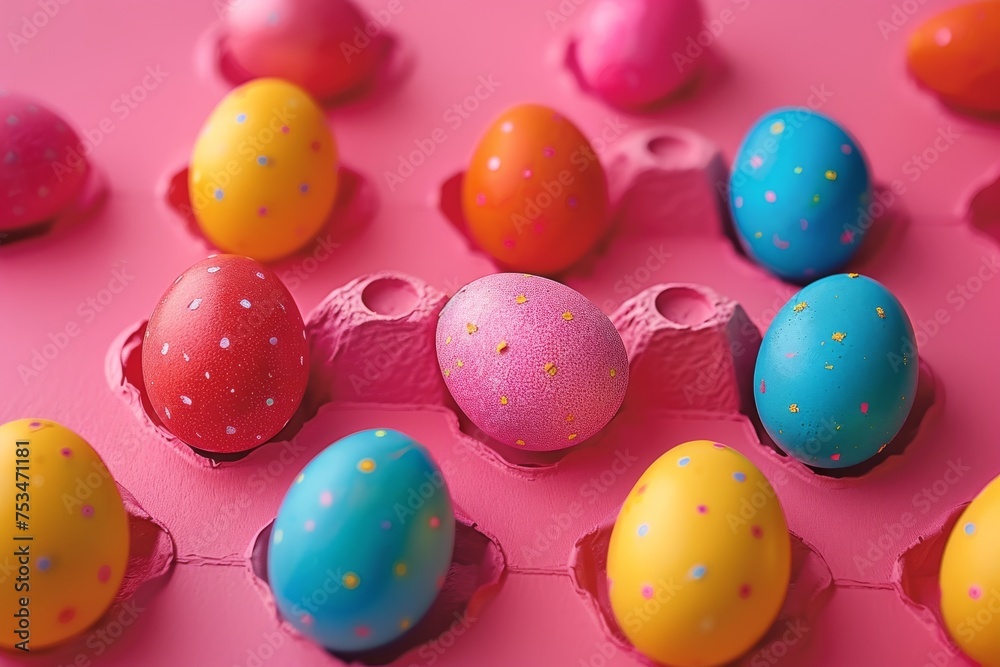 Vibrant Easter Eggs Nestled in Soft Pink Hues Celebrating Springtime Fertility