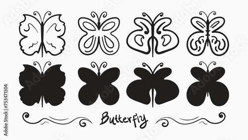 Silhouette of butterflies in hand drawn style photo