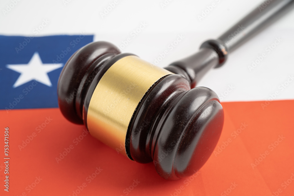 Chile flag with judge hammer, Law and justice court concept. Chile flag with judge hammer, Law and justice court concept.