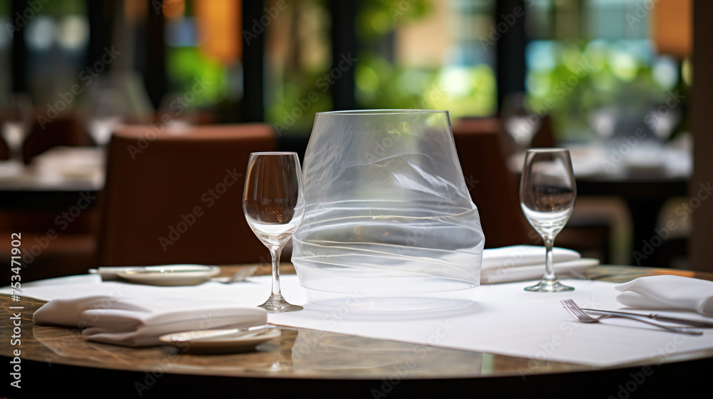 A glass table in a hotel dining area