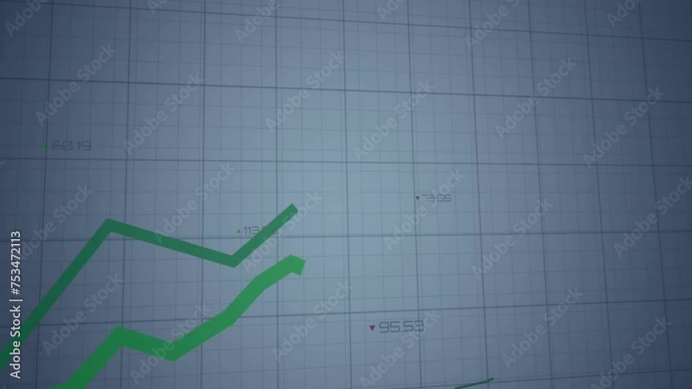 Animation of green lines and financial data processing over dark background Animation of green lines and financial data processing over dark background