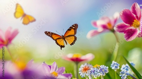  Abstract Nature's Dance with Flowers and Butterflies ,butterfly on a flower
