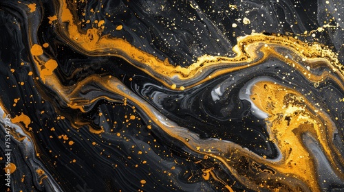 Abstract black marble, gold, art pattern, color, texture, watercolor ink, white liquid wall. Abstract Gold Design Wallpaper, Luxurious Nature © Keat