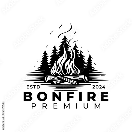 Bonfire vintage logo template. Generative AI