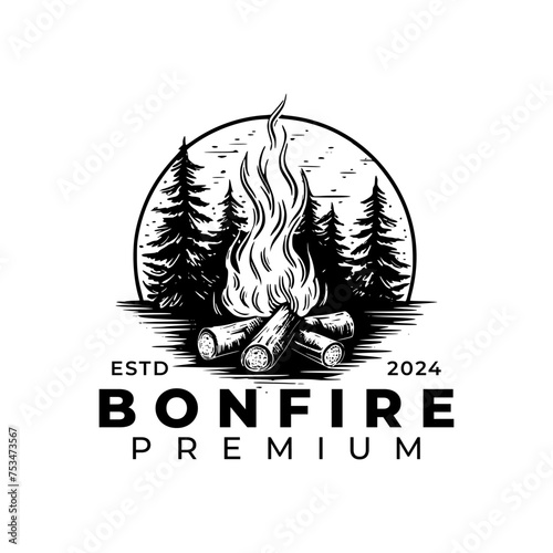 Bonfire vintage logo template. Generative AI