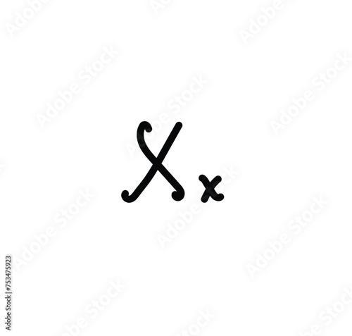 Letter (X) with simple hand drawn. Typography on white background. vector illustration.