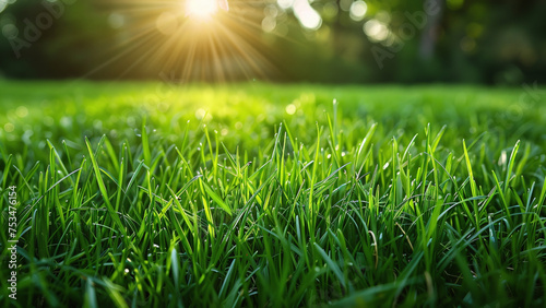 Sunlit Freshness: Vibrant Green Grass as a Picturesque Banner Background