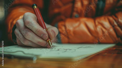 Person Writing on Paper With Pen