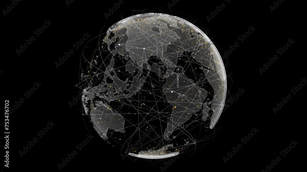 Futuristic digitally generated holographic planet Earth in a loop 360 degree rotation for head up display and user interface design