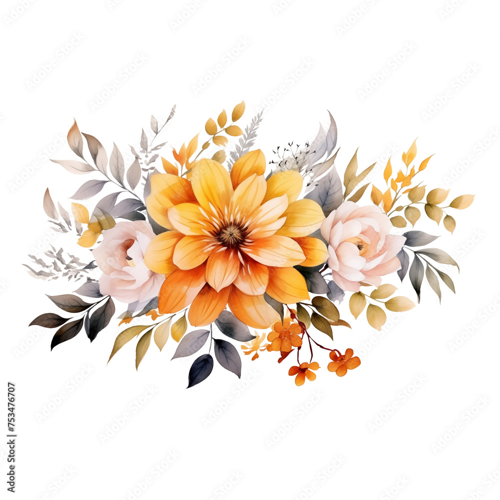 watercolor fall autumn flower element for decoration give thanks cards - obrazy, fototapety, plakaty 