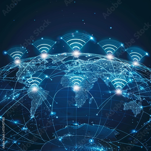 Illustration of global connectivity map powered by Wifi 7 technology