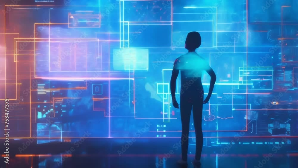A holographic image of a person navigating through different insurance plans highlighting the convenience and ease of use of holographic displays for insurance options. A holographic image of a person navigating through different insurance plans highlighting the convenience and ease of use of holographic displays for insurance options.