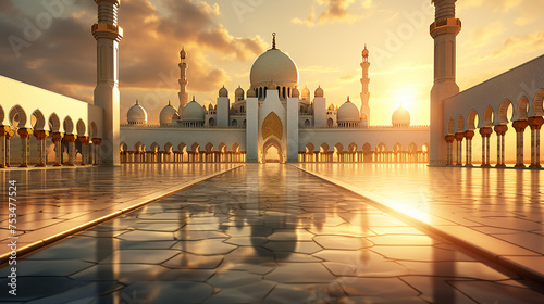 golden hour reflection witness the 3d magic of a mosque © pjdesign
