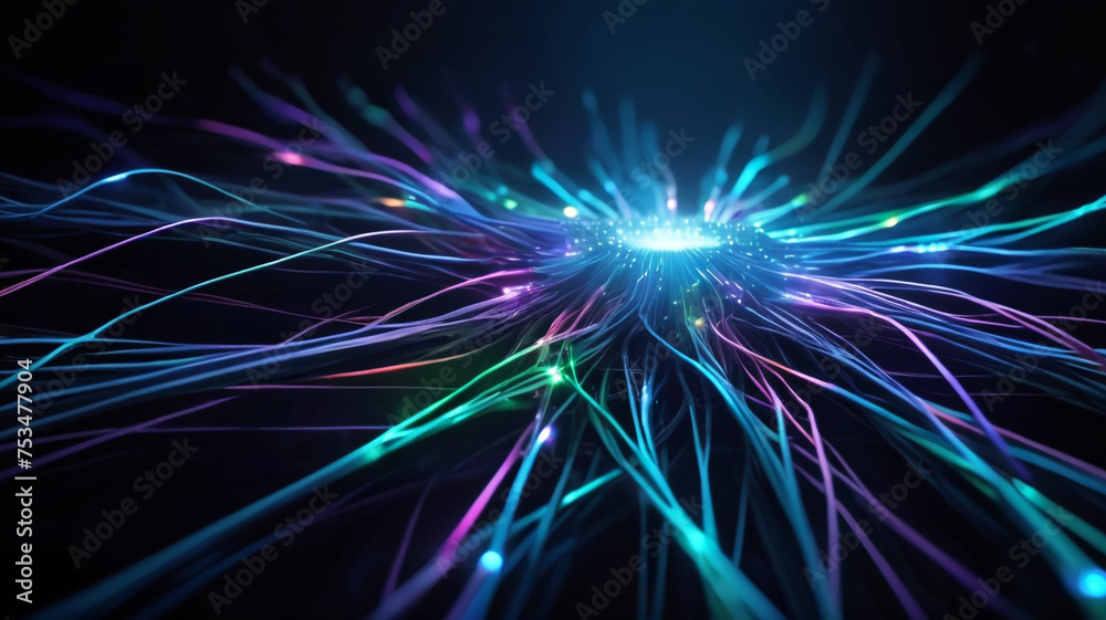 Fototapeta premium Abstract technology background with illuminated fiber optic network connections