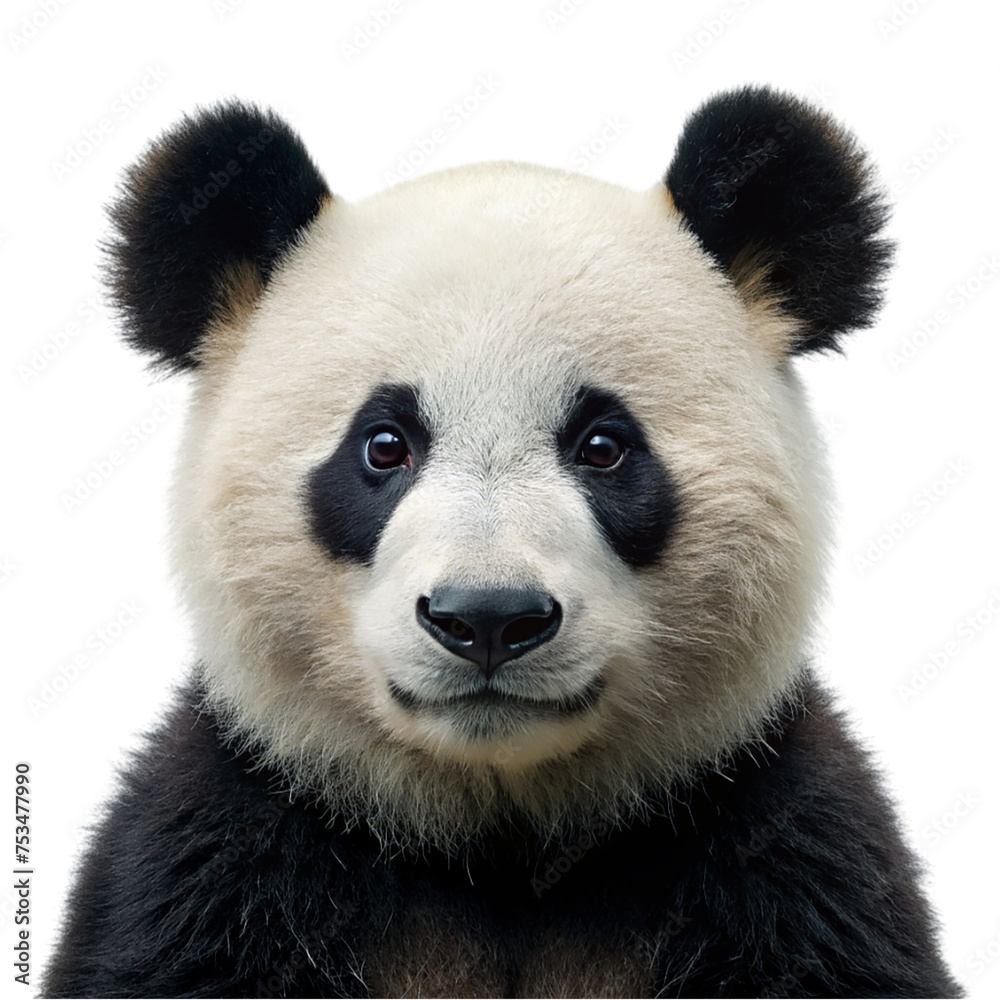 Portrait of panda bear looking at camera, isolated on transparent background