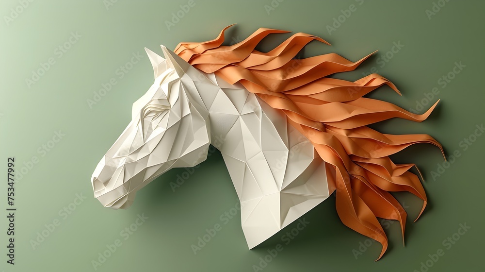 3D Paper Art Horse Head in Striking Colors, To add a unique and eye-catching element to home or office decor, this 3D paper art horse head 