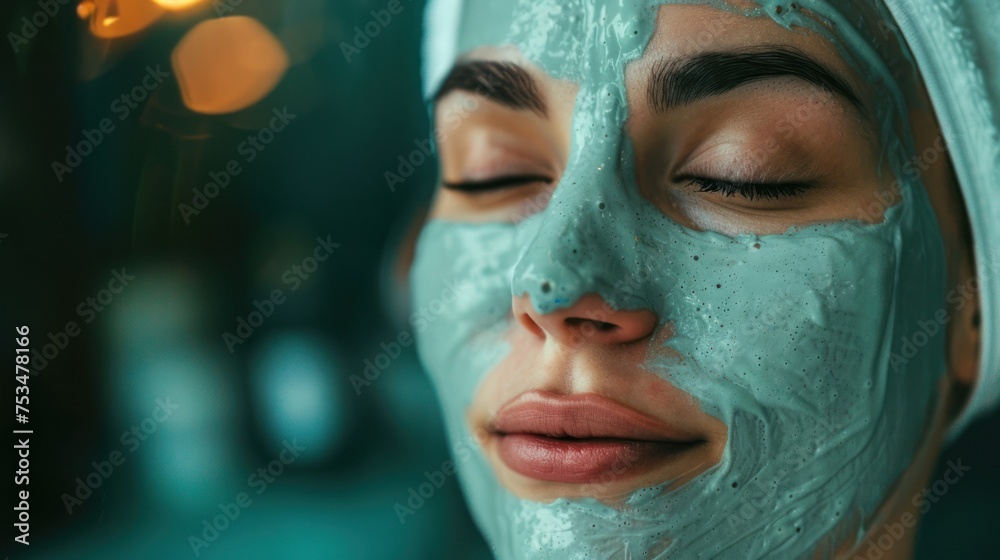 Young woman doing spa facial mask in spa massage shop, advertising material Young woman doing spa facial mask in spa massage shop, advertising material