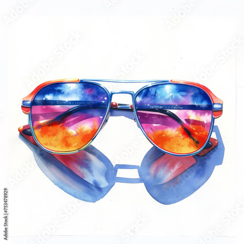 Watercolor sunglasses detailed on white background © viet