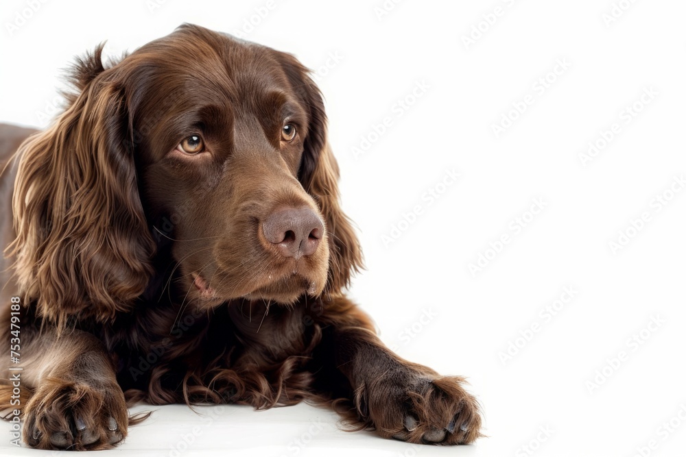 Russian spaniel, an adult dog on a white background. a purebred thoroughbred pet. breed.