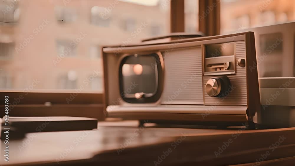 Antique Radio on Wooden Table Generative AI Antique Radio on Wooden Table Generative AI