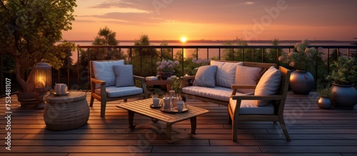 Wooden furniture terrace at sunset © LukaszDesign