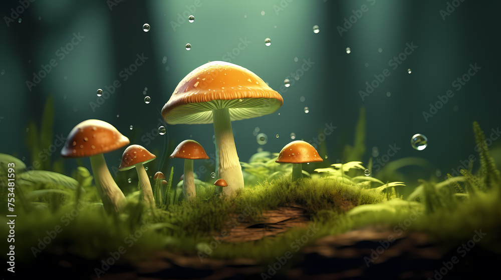 Fototapeta premium Close up look at the forest floor showing mushrooms