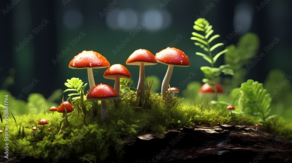 Fototapeta premium Close up look at the forest floor showing mushrooms
