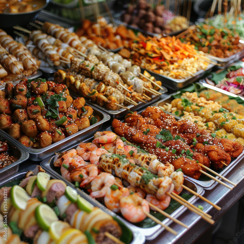 Square image of a variety of Thai street food