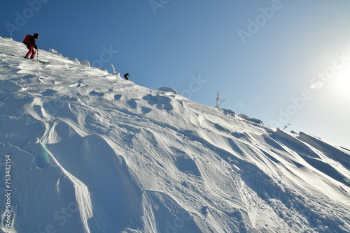Mt Yotei ski touring ascent on sunny winter day Hokkaido Japan photo
