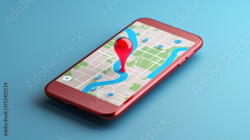 Smartphone with map, 3D Map pins, GPS, navigator pin checking points, 3D World Map icon, technology and application mobile smart phone with mobile, delivery tracking, transportation, generate by AI