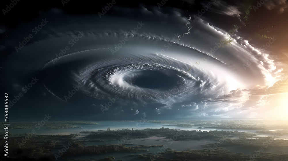 Earth during a hurricane seen from space, a stunning view of nature's fury - obrazy, fototapety, plakaty 
