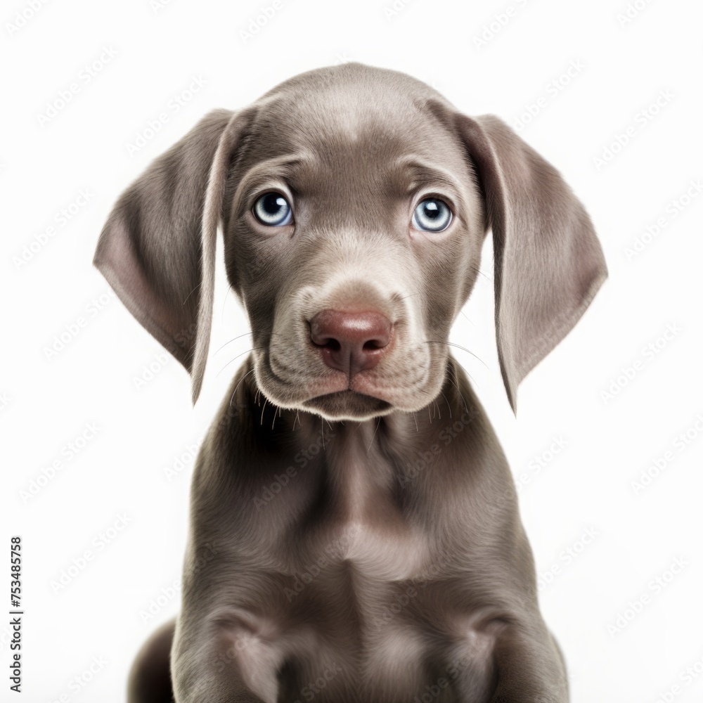 A setter puppy, a weimaraner. the breed of hunting shorthair dog. isolate, white background. A setter puppy, a weimaraner. the breed of hunting shorthair dog. isolate, white background.