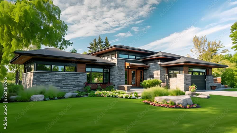 This prairiestyle home is a true architectural masterpiece with its lowsloping roof strong horizontal lines and incorporation of natural materials such as wood and stone. This prairiestyle home is a true architectural masterpiece with its lowsloping roof strong horizontal lines and incorporation of natural materials such as wood and stone.