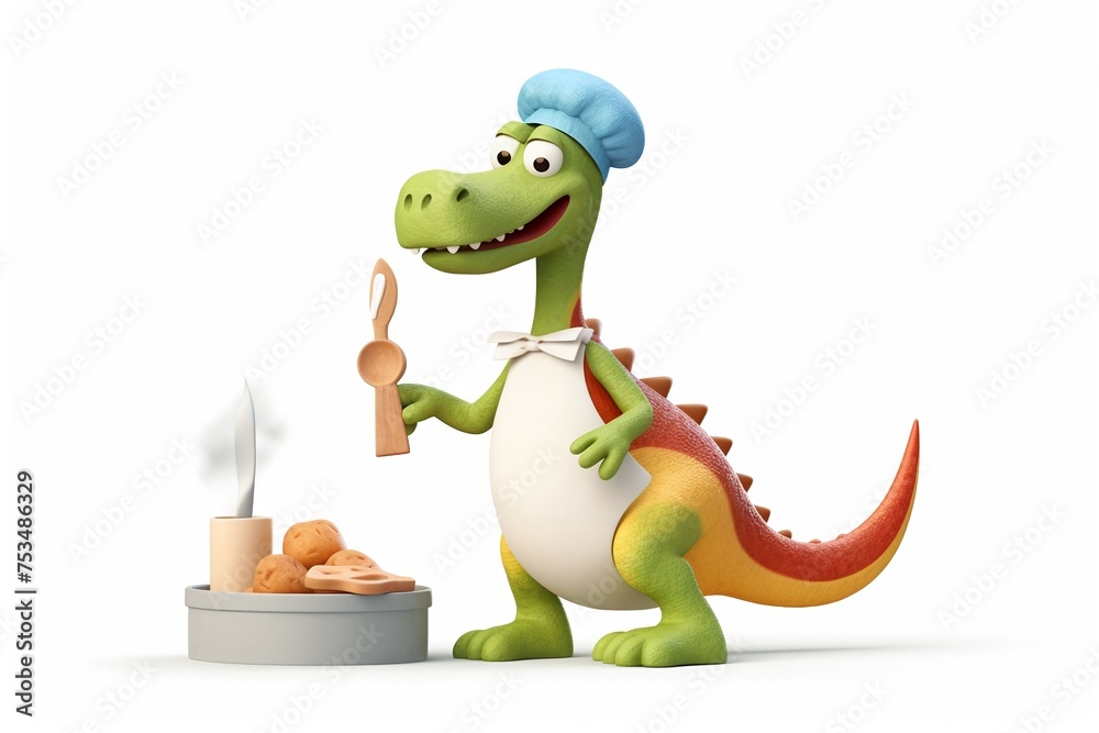 Naklejka premium Dinosaur cooking a meal isolated background