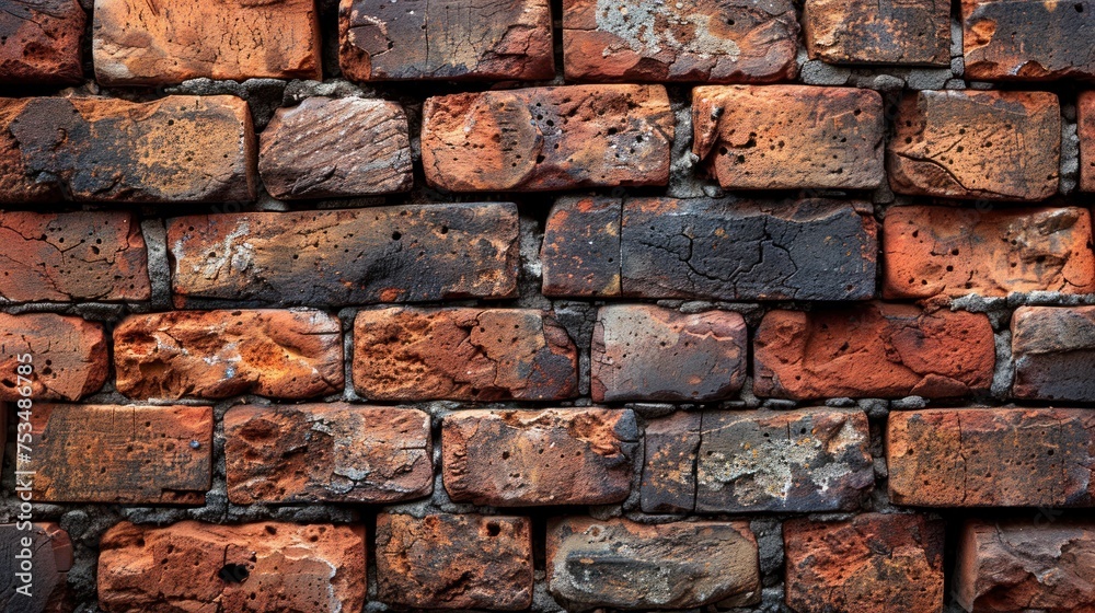 Detailed view of a brick wall constructed with individual bricks