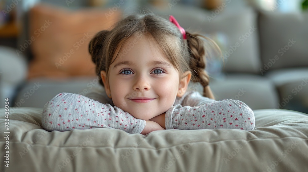 A young girl is laying on top of a bed A young girl is laying on top of a bed