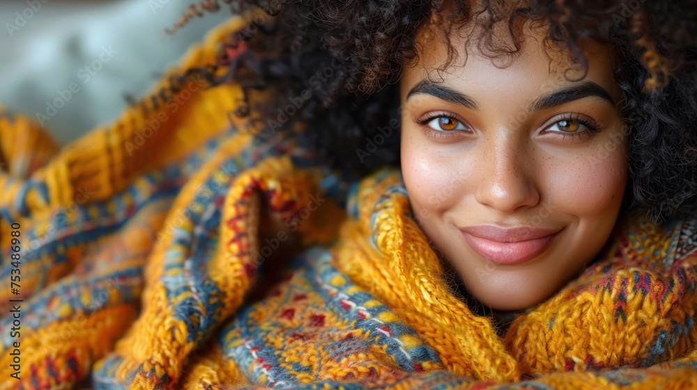 Close-up of a person wrapped under a cozy blanket Close-up of a person wrapped under a cozy blanket