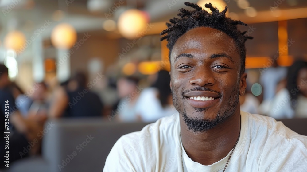 A man with dreadlocks sitting at a restaurant table