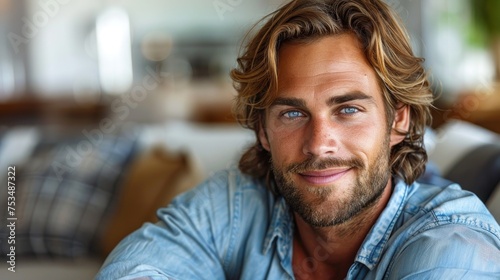 A man with long hair and a beard sitting on a couch