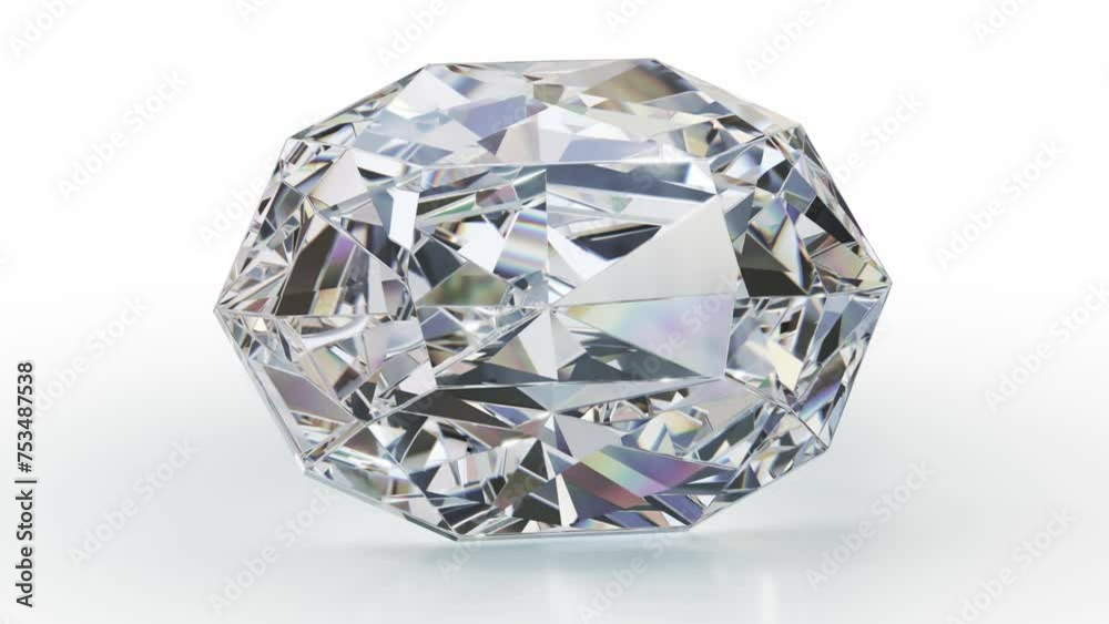 Rotating shiny oval cut diamond or gem on white background. 3d animation on white background Rotating shiny oval cut diamond or gem on white background. 3d animation on white background
