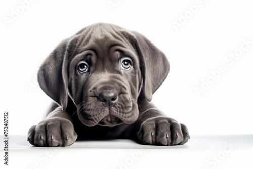 Mastino Neapolitano puppy on a white background. a cub of a giant dog breed.
