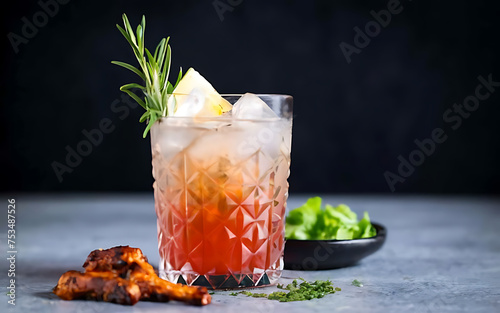Cold nigerian chapman cocktail served with suya nigerian pepper beef photo