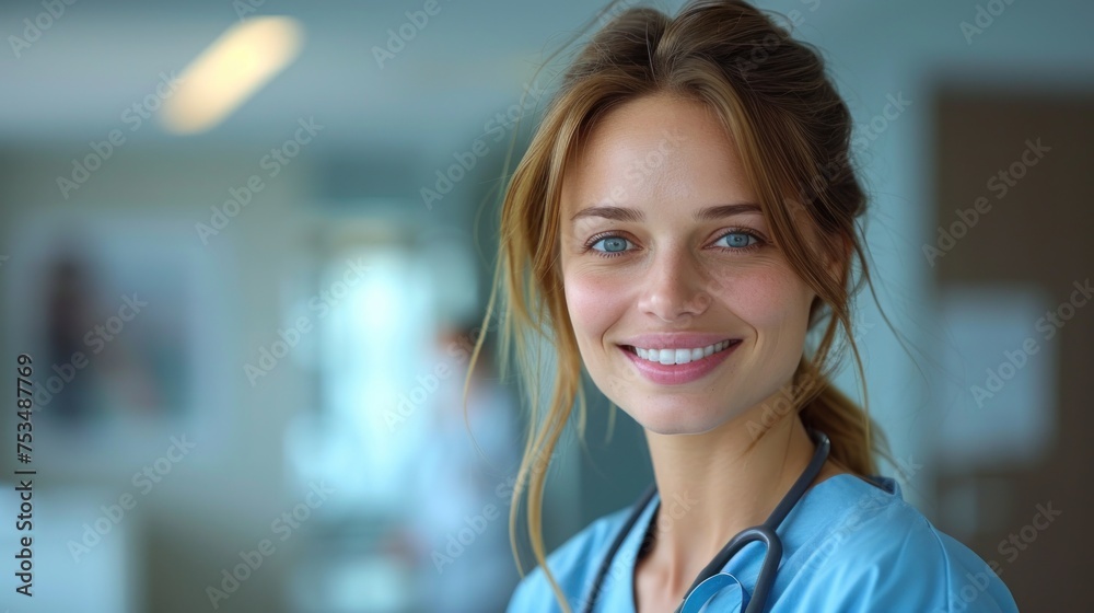 A woman in professional attire smiling at the camera while wearing a stethoscope A woman in professional attire smiling at the camera while wearing a stethoscope