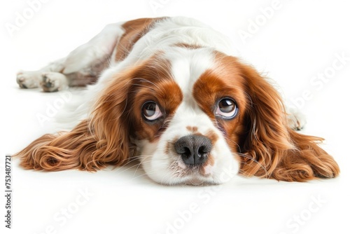 King Charles spaniel, an adult dog on a white background. a purebred thoroughbred pet. breed. photo