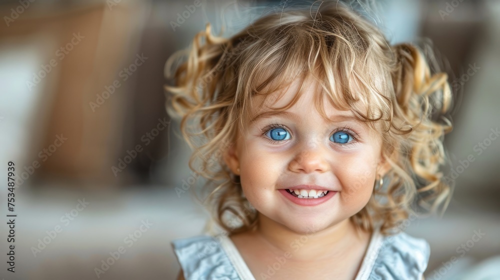 A close view of a childs face with striking blue eyes A close view of a childs face with striking blue eyes