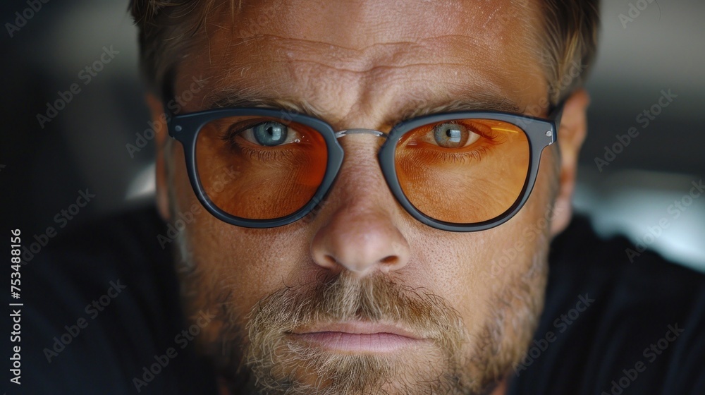 A detailed view of a person wearing glasses, showing intricate details A detailed view of a person wearing glasses, showing intricate details