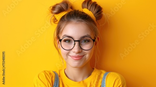 Young girl with glasses and yellow shirt