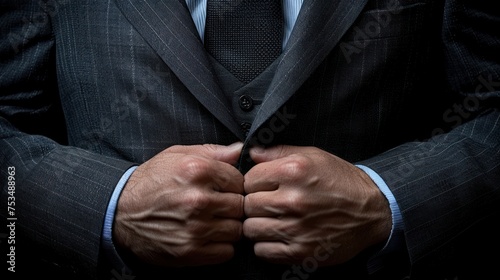 A man dressed in a suit is holding his hands together