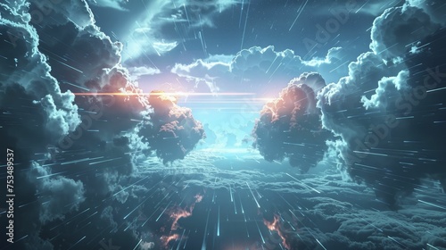 Imagine cloud tech as vast, ethereal data lakes above, where info flows freely in flexible, scalable environments.