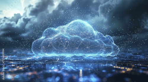 Envision cloud technology as ethereal data lakes in the sky, where information flows freely, stored in flexible, scalable environments. photo